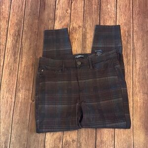 Liverpool Ponte Knit Pull On Dark Plaid Trousers Sz 10/30